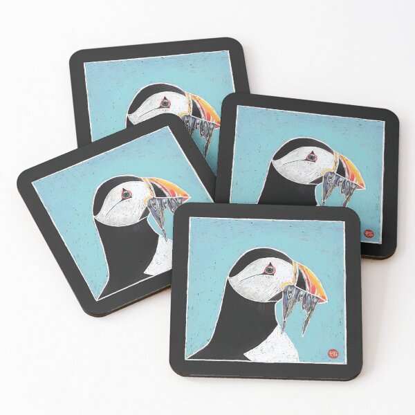 Item preview, Puffin, lino cut scratch work style art designed and sold by Ilikeiwantilove.