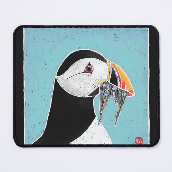 Item preview, Puffin, lino cut scratch work style art designed and sold by Ilikeiwantilove.