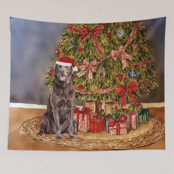 Artikelvorschau, Chocolate Lab Weihnachtsbaum Hund Welpen Aquarell entworfen und verkauft von Magnolia Valley Art.