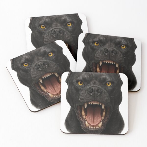 Item preview, Fierce Black Pitbull with Yellow Eyes – Snarling Power designed and sold by MindPopStudio.