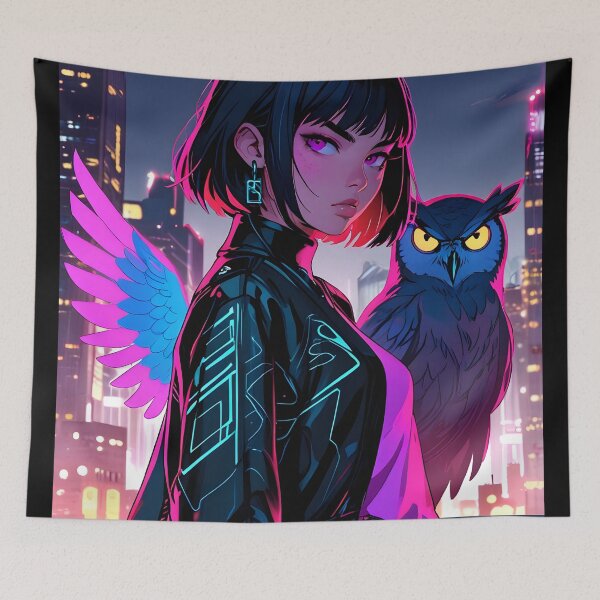 Item preview, Neon Guardian Girl with Owl designed and sold by RkskArt.