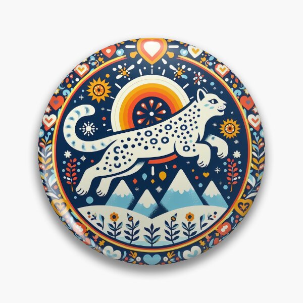 Item preview, Snow Leopard: Hope for Wildlife: Majestic Presence - Scandinavian Folk Art by heidiannemorris © designed and sold by FOLK ART FUSION by heidiannemorris.