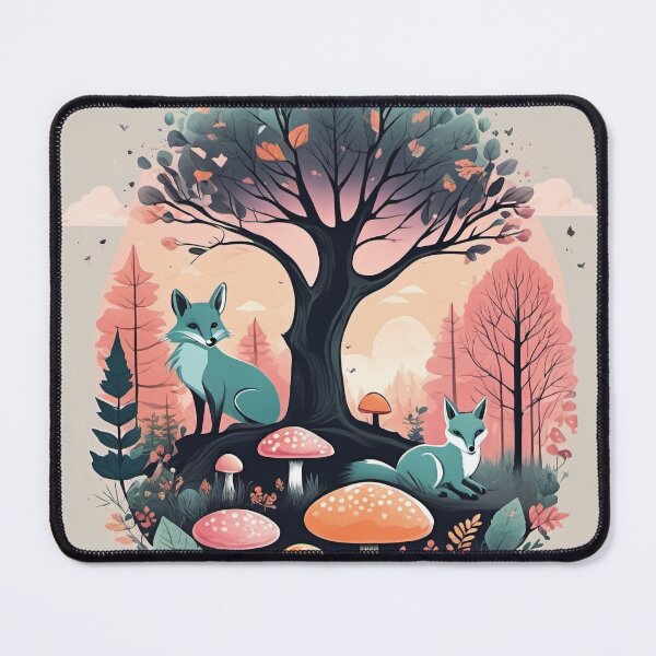 Artikelvorschau, Illustration eines Fuchses in einem Pilzwald, mutierte Farben, sanftes Pastell entworfen und verkauft von BirdsnStuff.