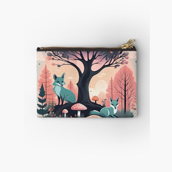 Aperçu de l'œuvre Illustration de renard dans une forêt de champignons, couleurs mutées, pastel doux créée et vendue par BirdsnStuff.
