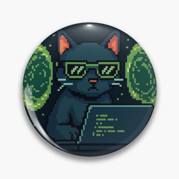 Artikelvorschau, Cybercat Hacker – Retro Pixel Art Cyber Cat entworfen und verkauft von BitCafeAI.