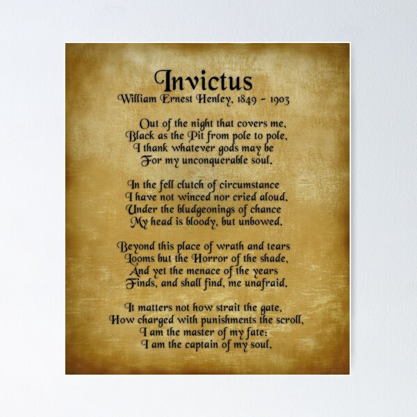 Aperçu de l'œuvre  prose sur fond de parchemin. Prose ou poésie inspirante écrite dans les années 1800 par William Ernest Henley. Le titre "Invictus" est latin pour créée et vendue par Irisangel.
