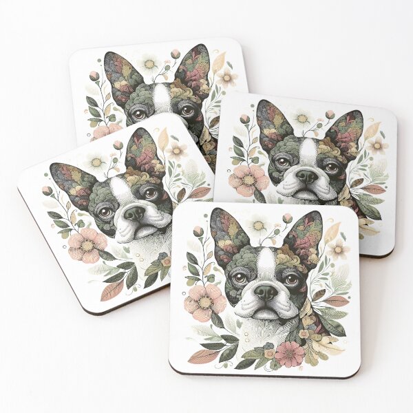 Item preview, Boston Terrier Dog Botanical Nature Art Illustration1 designed and sold by BirdsnStuff.