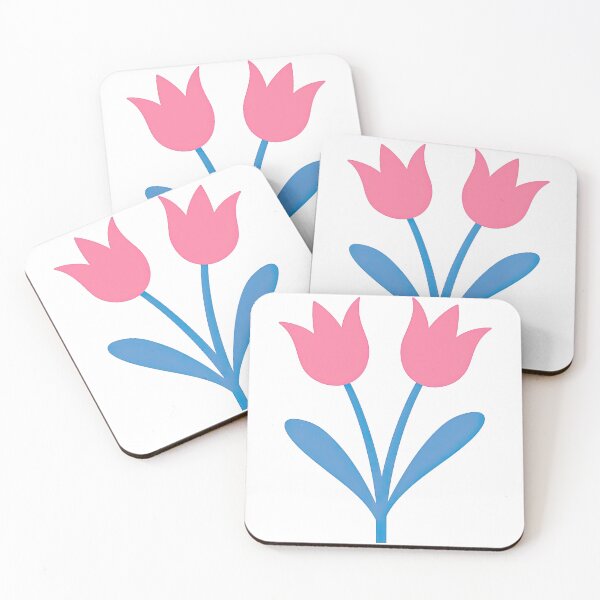 Item preview, Twin Pink Tulips with Blue Stems and Leaves designed and sold by ArtfulWeave.