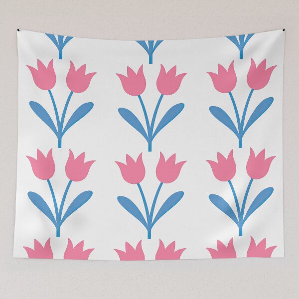 Item preview, Twin Pink Tulips with Blue Stems and Leaves designed and sold by ArtfulWeave.