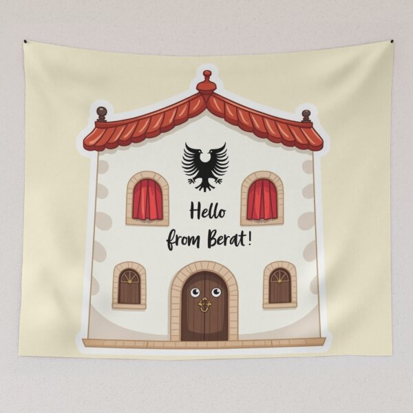 Item preview, Hello from Berat – Cute Albanian Heritage House Sticker designed and sold by Timeless Design.