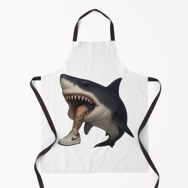 Aperçu de l'œuvre Morsure de grand requin blanc avec une jambe tatouée et une basket créée et vendue par Seethingsenterprise.