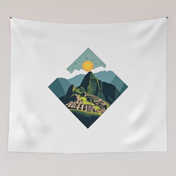 Item preview, "Machu Picchu Geometric Sunset – Vibrant Inca Ruins Art" designed and sold by Timeless Design.