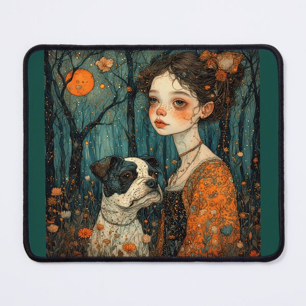 Item preview, French bulldog and a girl in a mysterious forest. designed and sold by Natalia-Vlad.
