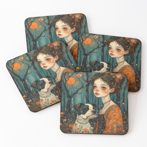 Item preview, French bulldog and a girl in a mysterious forest. designed and sold by Natalia-Vlad.