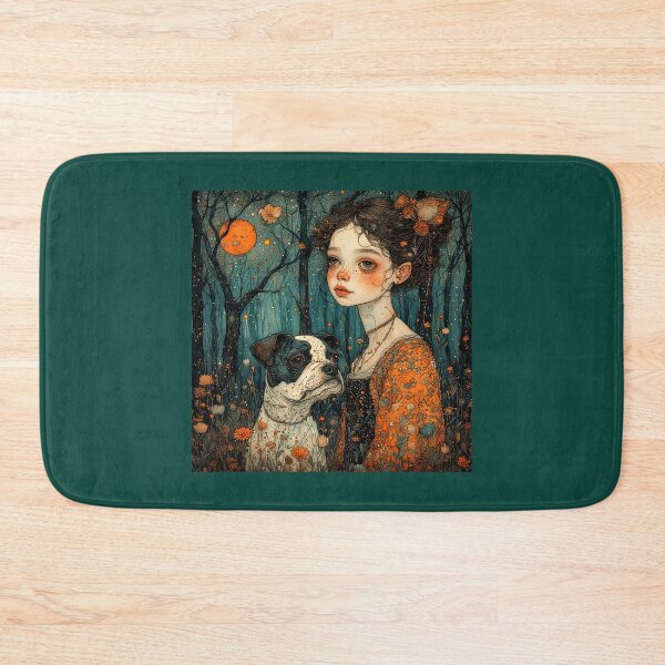 Item preview, French bulldog and a girl in a mysterious forest. designed and sold by Natalia-Vlad.