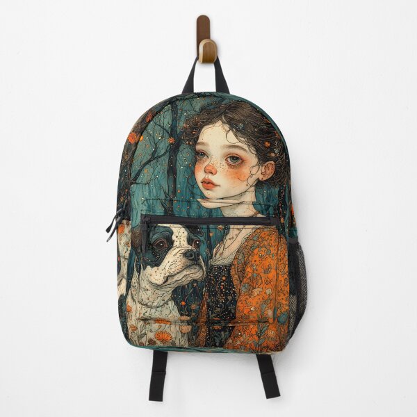 Item preview, French bulldog and a girl in a mysterious forest. designed and sold by Natalia-Vlad.