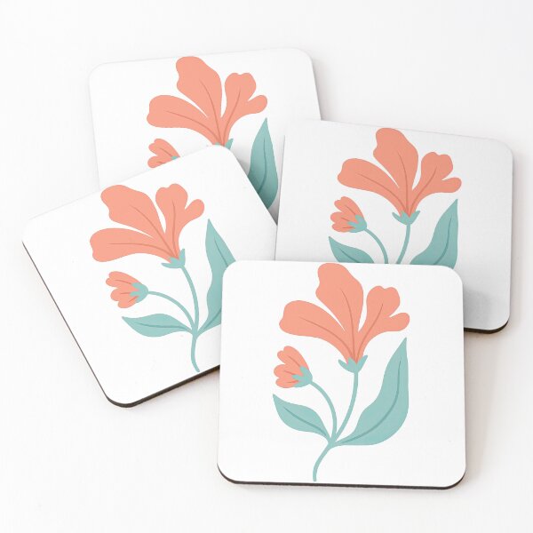 Item preview, Stylized Coral Orange Flowers with Aqua Leaves designed and sold by ArtfulWeave.