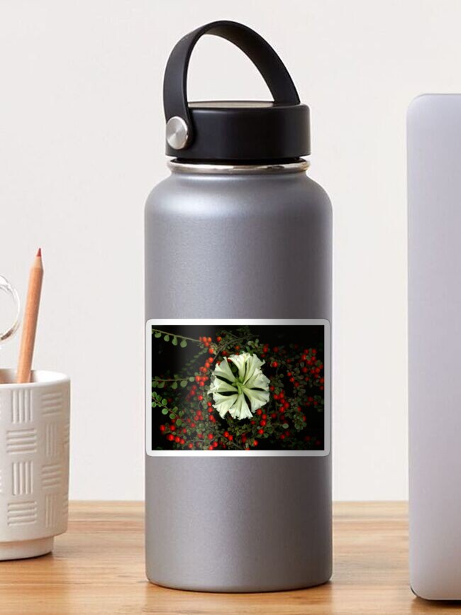 Thumbnail 1 of 3, Sticker, Petunia Wreath Dark Floral designed and sold by LindasPhotoArt.