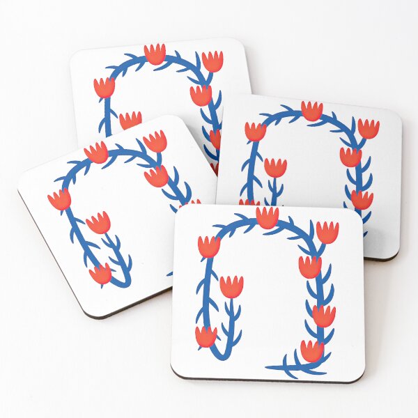 Item preview, Floral Frame with Red Tulip-Like Blooms and Blue Stems designed and sold by ArtfulWeave.