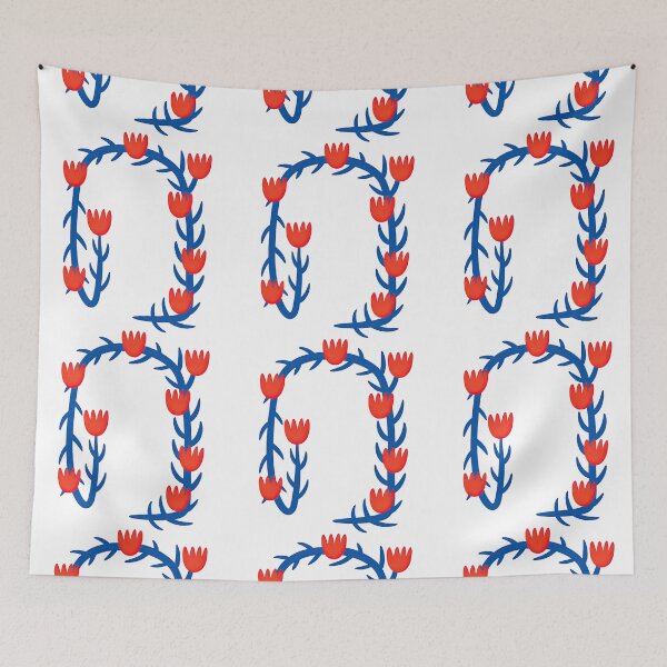Item preview, Floral Frame with Red Tulip-Like Blooms and Blue Stems designed and sold by ArtfulWeave.