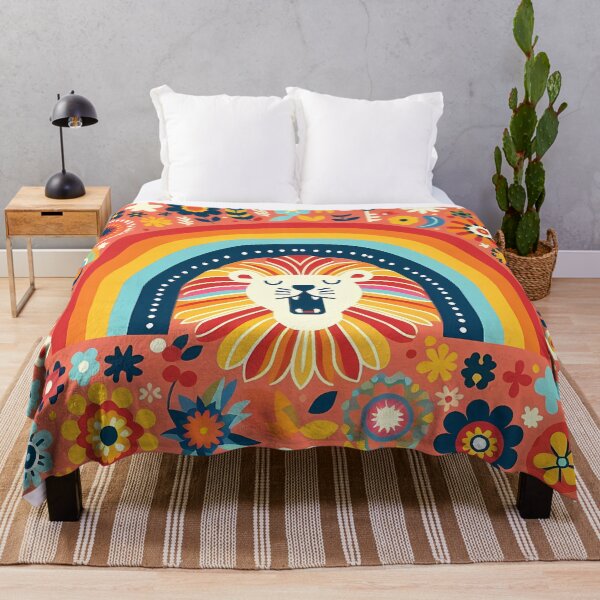 Item preview, Lion: Roaring Rainbow Spirit - Scandinavian Folk Art by heidiannemorris © designed and sold by FOLK ART FUSION.