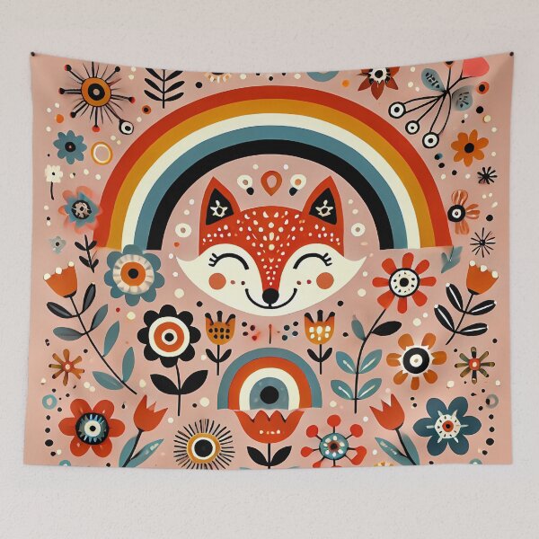 Item preview, Fox: Rainbow Guardian - Scandinavian Folk Art by heidiannemorris © designed and sold by FOLK ART FUSION.