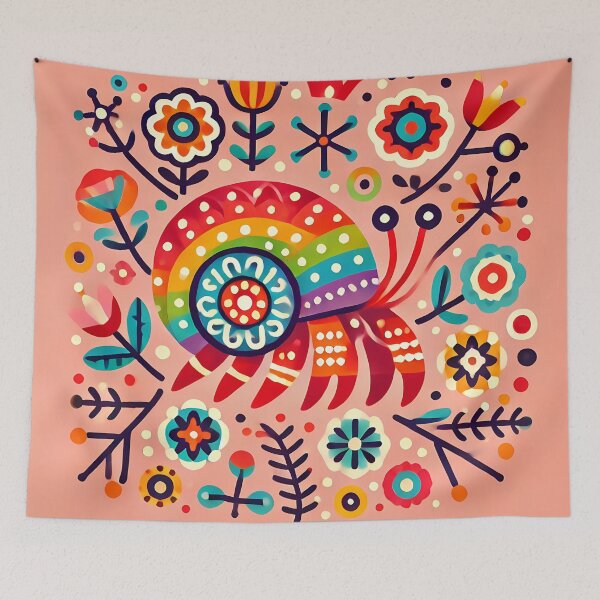 Item preview, Hermit Crab: Rainbow Shell Home - Scandinavian Folk Art by heidiannemorris © designed and sold by FOLK ART FUSION by heidiannemorris.