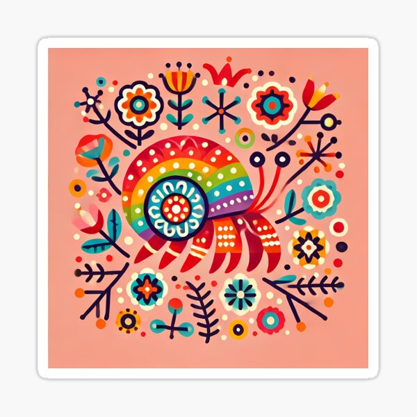 Item preview, Hermit Crab: Rainbow Shell Home - Scandinavian Folk Art by heidiannemorris © designed and sold by FOLK ART FUSION by heidiannemorris.