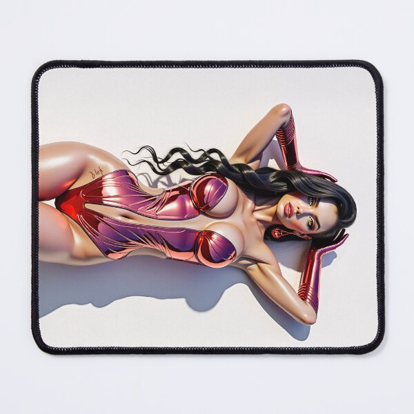 Item preview, Chrome Pinup Poster – Futuristic Red Metal Armor Girl – Sexy Sci-Fi Art Print designed and sold by Nico Simon Princely.