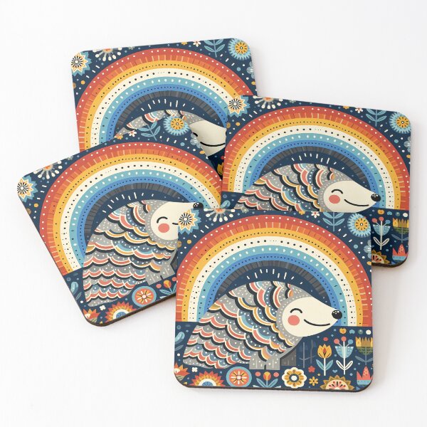 Item preview, Pangolin: Hope for Wildlife: Rainbow Scales - Scandinavian Folk Art by heidiannemorris © designed and sold by FOLK ART FUSION by heidiannemorris.
