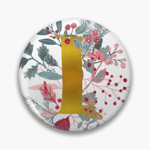 Item preview, Personalized Holidays Christmas gift MONOGRAM GOLD letter alphabet I with watercolor floral designed and sold by Katarina Roccella.