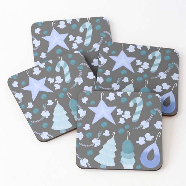 Item preview, Blue and teal Christmas ornaments with popcorn on gray designed and sold by katerosestudios.