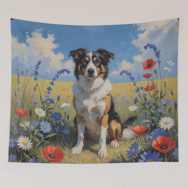 Item preview,  Tricolour Dog in Wildflowers Field - Cottagecore Pet Art designed and sold by Nature's Palette.