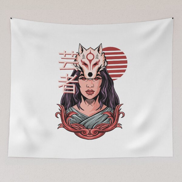 Item preview, Oriental girl with Japanese god mask designed and sold by Joncasmiart.