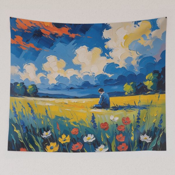 Item preview, Man Meditating in Tranquil Meadow designed and sold by Rue Market.
