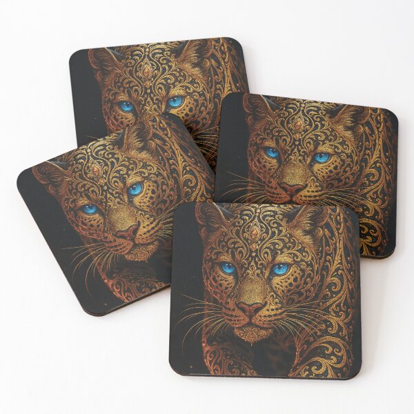 Item preview, Regal Golden Leopard – Ornamental Art with Blue Eyes designed and sold by Gold Turtle  Lina.