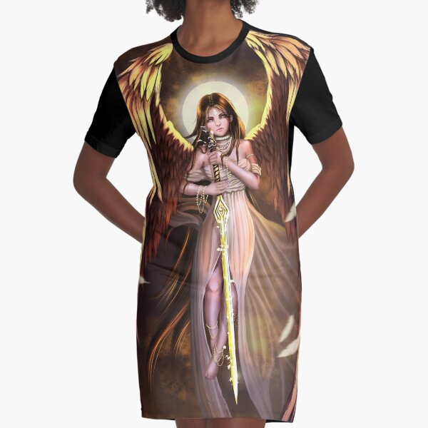 Golden Wings Angel Graphic T-Shirt Dress