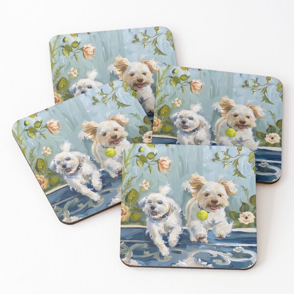 Item preview, Terriers chasing a tennis ball whimsical art designed and sold by SophieClimaArt.