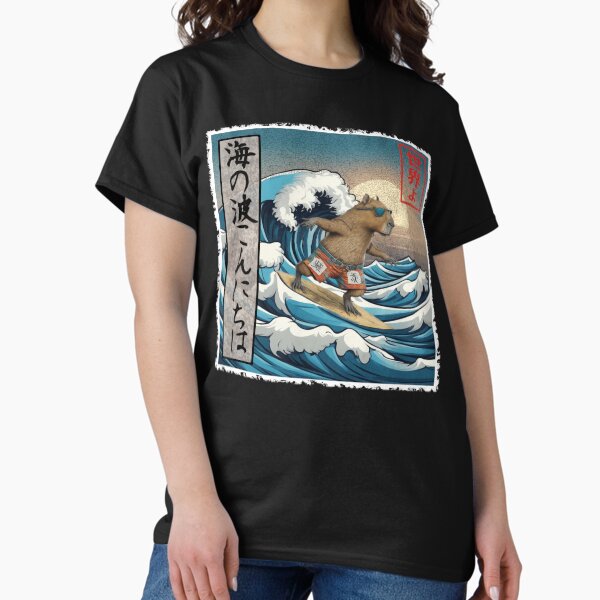 thumbnail image 2 of Langarmshirt Kinder Capybara Japan Surfen T-Shirt - Kanagawa Wave 2 of 13