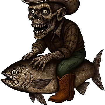 Artwork thumbnail, Zombie Cowboy Riding Fish by NightTimeJ