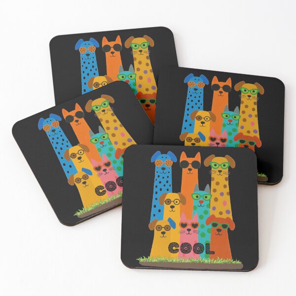 Item preview, Cool Dogs and Cats Illustration – Colorful Funny Pets with Glasses designed and sold by SmyrnaArtGalery.