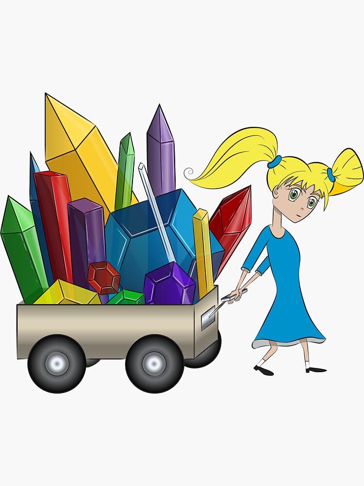 Thumbnail 3 of 3, Sticker, Gem Girl with Cart of Crystals designed and sold by lberkleydesigns.