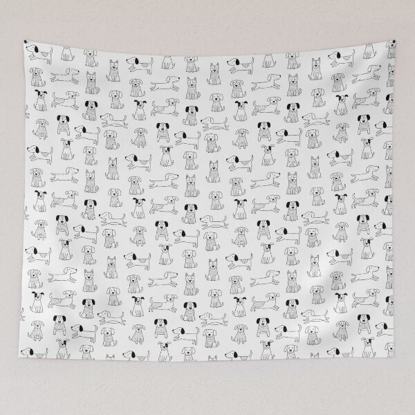 Item preview, Playful Doodle Dogs Pattern - Black and White Minimalist Pups designed and sold by DropRomance.