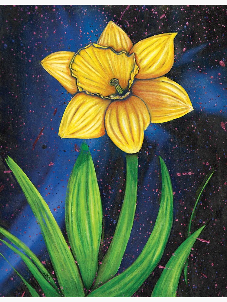 Thumbnail 3 of 3, Sticker, Golden Daffodil Bloom - Cosmic Flower Art designed and sold by lberkleydesigns.
