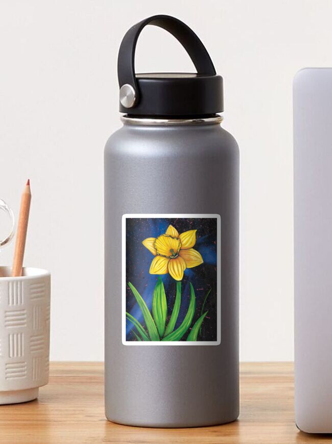 Thumbnail 1 of 3, Sticker, Golden Daffodil Bloom - Cosmic Flower Art designed and sold by lberkleydesigns.