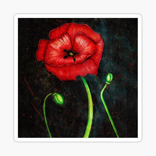 Scarlet Poppy Remembrance - Cosmic Memorial Art Sticker