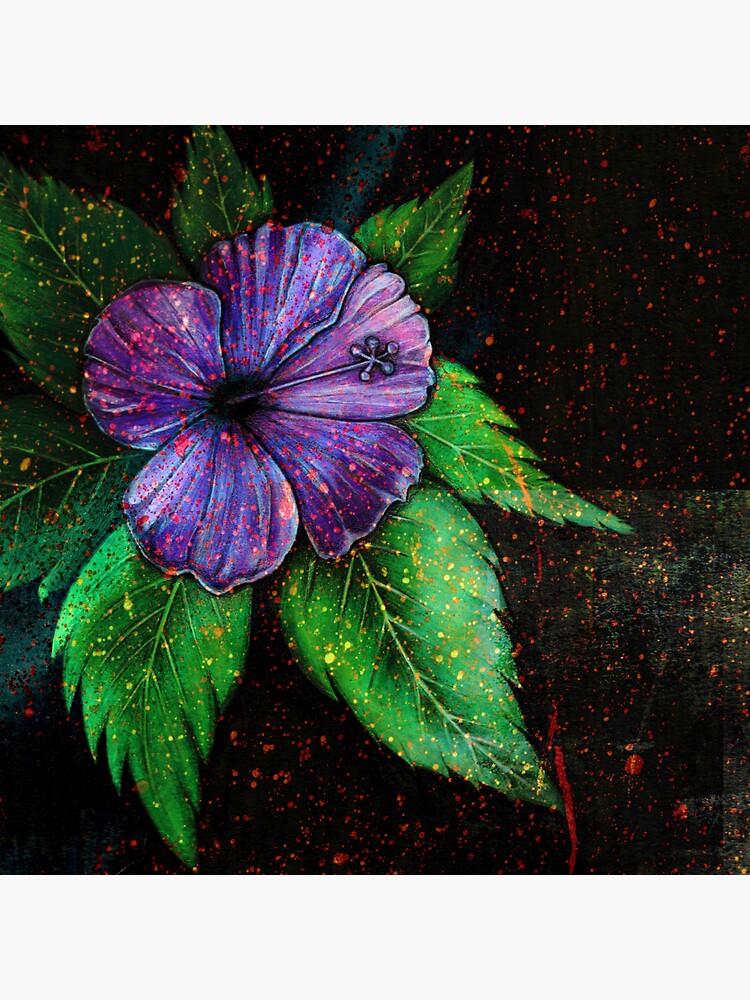 Thumbnail 3 of 3, Sticker, Purple Hibiscus Flower - Cosmic Tropical Art designed and sold by lberkleydesigns.