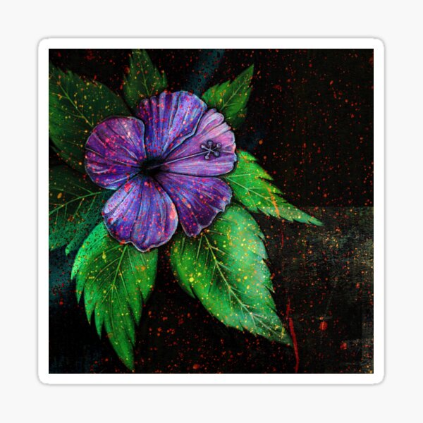 Purple Hibiscus Flower - Cosmic Tropical Art Sticker