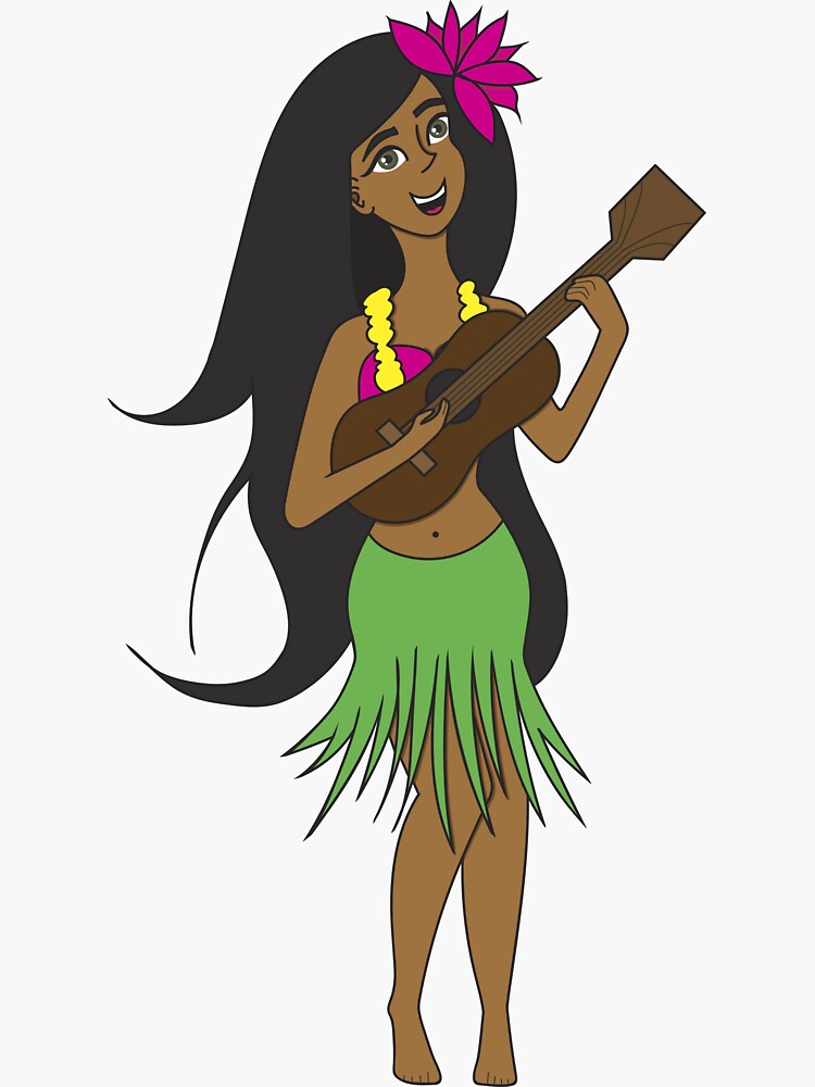 Thumbnail 3 of 3, Sticker, Vintage Hula Girl with Ukulele - Retro Hawaiian Dancer designed and sold by lberkleydesigns.