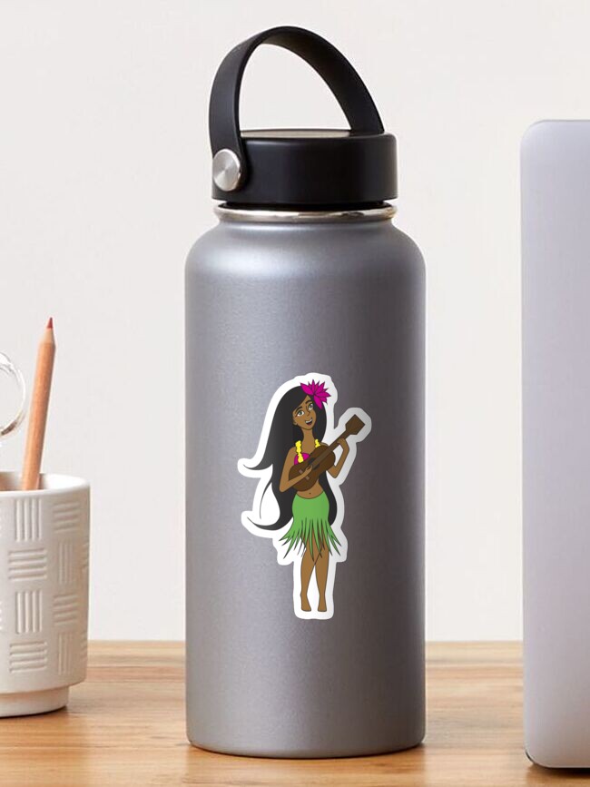 Thumbnail 1 of 3, Sticker, Vintage Hula Girl with Ukulele - Retro Hawaiian Dancer designed and sold by lberkleydesigns.
